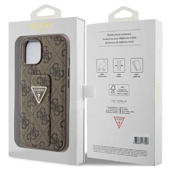 Guess Guess GUHCP15SPGS4TDW iPhone 15 6.1" brązowy/brown hardcase Grip Stand 4G Triangle Strass