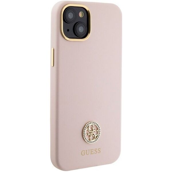Guess Guess GUHCP15SM4DGPP iPhone 15 6.1" jasnoróżowy/pink hardcase Silicone Logo Strass 4G