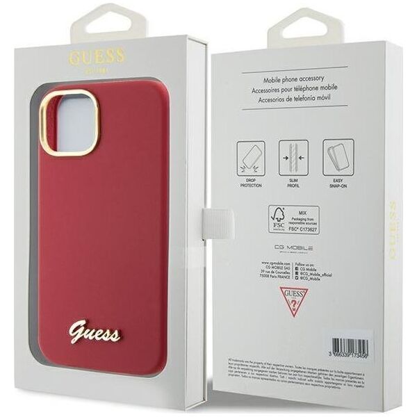 Guess Guess GUHCP15SSMBSLM iPhone 15 6.1" magenta hardcase Silicone Script Metal Logo & Frame