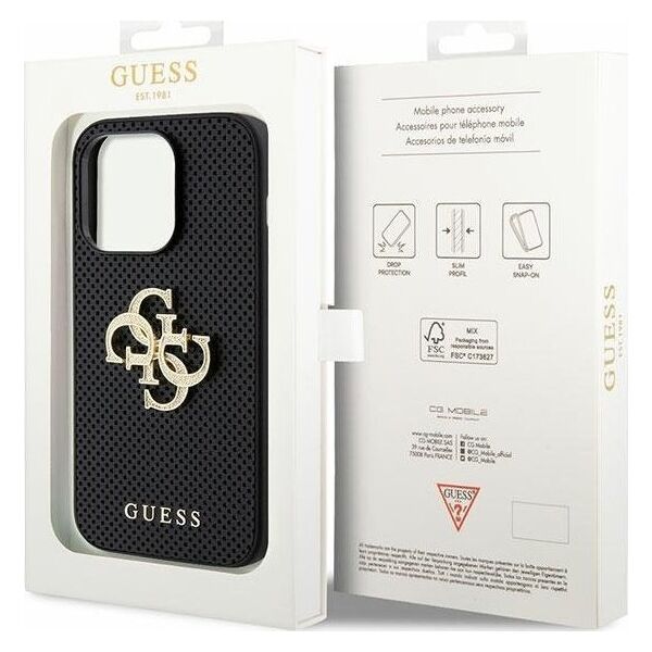 Guess Guess GUHCP15XPSP4LGK iPhone 15 Pro Max 6.7" czarny/black hardcase Leather Perforated 4G Glitter Logo
