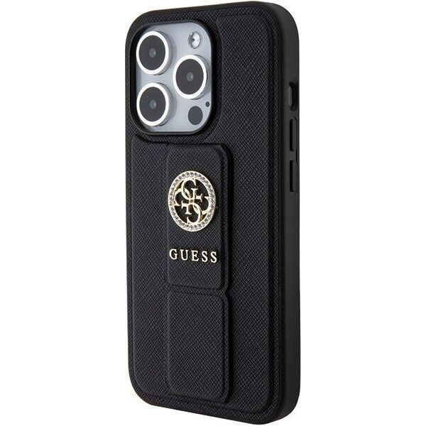 Guess Guess GUHCP15XPGSSADK iPhone 15 Pro Max 6.7" czarny/black hardcase Grip Stand 4G Saffiano Strass