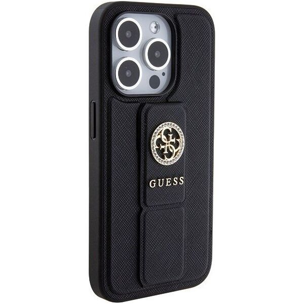 Guess Guess GUHCP15XPGSSADK iPhone 15 Pro Max 6.7" czarny/black hardcase Grip Stand 4G Saffiano Strass