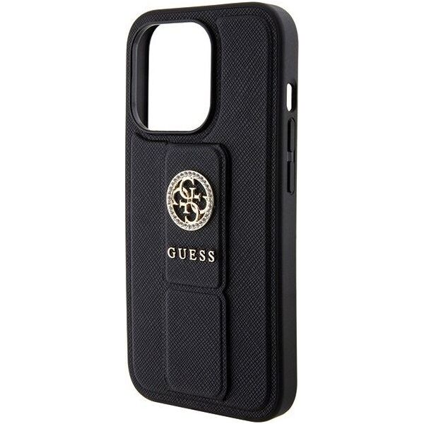 Guess Guess GUHCP15XPGSSADK iPhone 15 Pro Max 6.7" czarny/black hardcase Grip Stand 4G Saffiano Strass