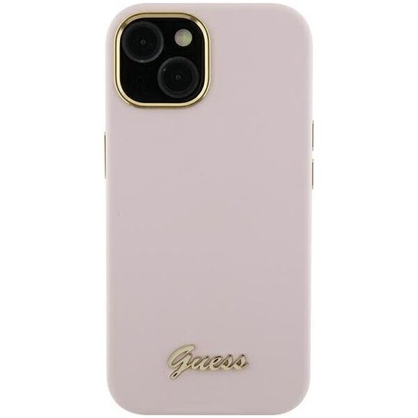 Guess Guess GUHCP15XSMBSLP iPhone 15 Pro Max 6.7" różowy/pink hardcase Silicone Script Metal Logo & Frame