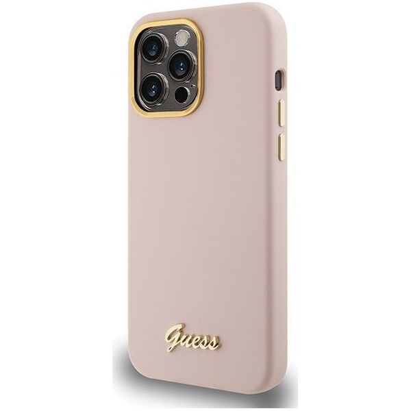 Guess Guess GUHCP15XSMBSLP iPhone 15 Pro Max 6.7" różowy/pink hardcase Silicone Script Metal Logo & Frame