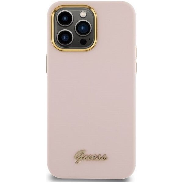 Guess Guess GUHCP15XSMBSLP iPhone 15 Pro Max 6.7" różowy/pink hardcase Silicone Script Metal Logo & Frame