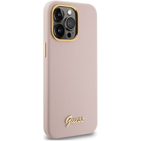 Guess Guess GUHCP15XSMBSLP iPhone 15 Pro Max 6.7" różowy/pink hardcase Silicone Script Metal Logo & Frame