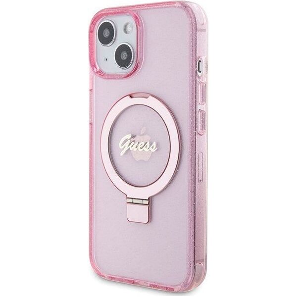 Guess Guess GUHMP15MHRSGSP iPhone 15 Plus 6.7" różowy/pink hardcase Ring Stand Script Glitter MagSafe