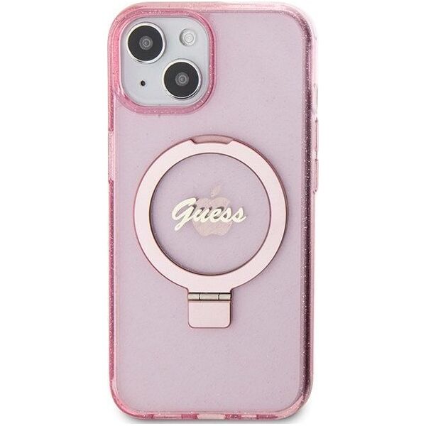 Guess Guess GUHMP15MHRSGSP iPhone 15 Plus 6.7" różowy/pink hardcase Ring Stand Script Glitter MagSafe