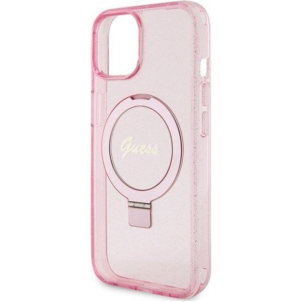 Guess Guess GUHMP15MHRSGSP iPhone 15 Plus 6.7" różowy/pink hardcase Ring Stand Script Glitter MagSafe