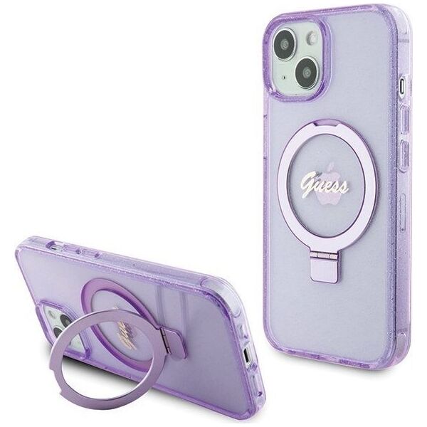 Guess Guess GUHMP15MHRSGSU iPhone 15 Plus 6.7" fioletowy/purple hardcase Ring Stand Script Glitter MagSafe