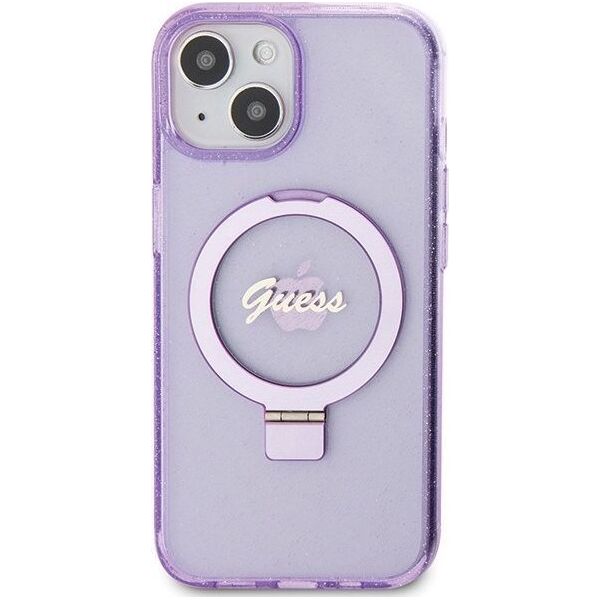 Guess Guess GUHMP15MHRSGSU iPhone 15 Plus 6.7" fioletowy/purple hardcase Ring Stand Script Glitter MagSafe