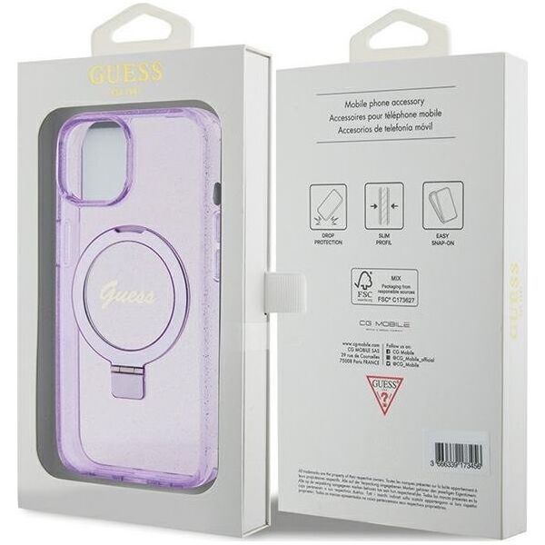 Guess Guess GUHMP15MHRSGSU iPhone 15 Plus 6.7" fioletowy/purple hardcase Ring Stand Script Glitter MagSafe