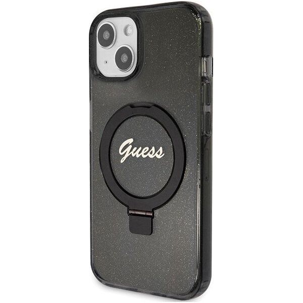Guess Guess GUHMP15MHRSGSK iPhone 15 Plus 6.7" czarny/black hardcase Ring Stand Script Glitter MagSafe