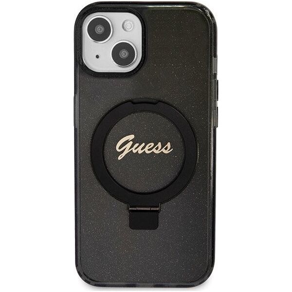 Guess Guess GUHMP15MHRSGSK iPhone 15 Plus 6.7" czarny/black hardcase Ring Stand Script Glitter MagSafe
