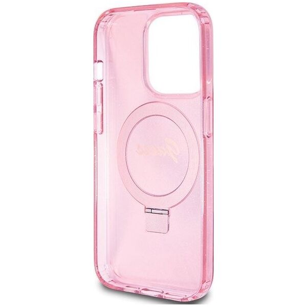 Guess Guess GUHMP15XHRSGSP iPhone 15 Pro Max 6.7" różowy/pink hardcase Ring Stand Script Glitter MagSafe