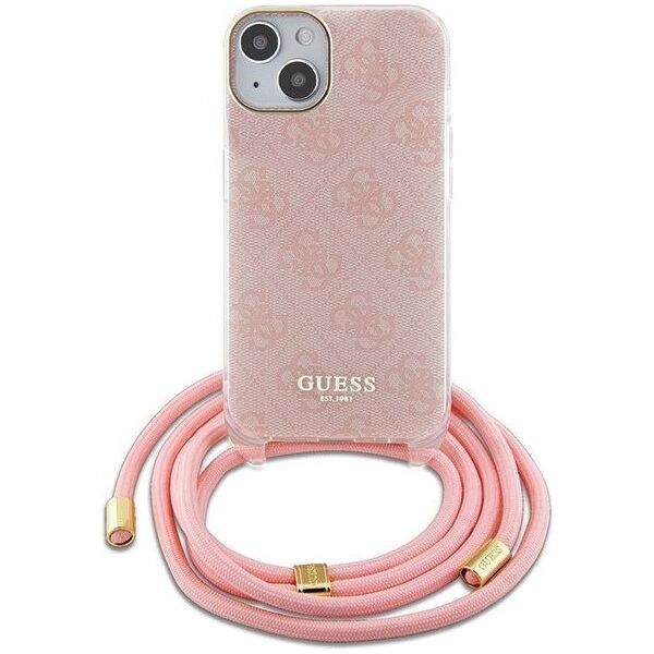 Guess Guess GUHCP15SHC4SEP iPhone 15 / 14 / 13 6.1" różowy/pink hardcase Crossbody Cord 4G Print
