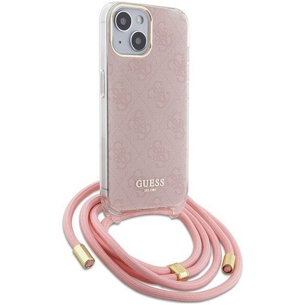 Guess Guess GUHCP15SHC4SEP iPhone 15 / 14 / 13 6.1" różowy/pink hardcase Crossbody Cord 4G Print
