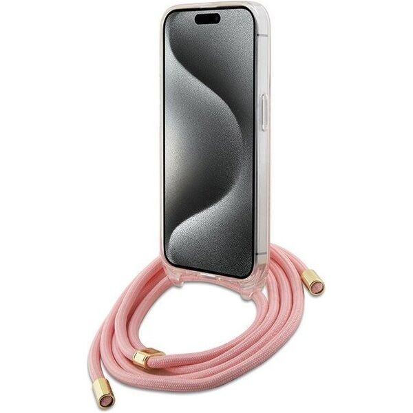Guess Guess GUHCP15SHC4SEP iPhone 15 / 14 / 13 6.1" różowy/pink hardcase Crossbody Cord 4G Print