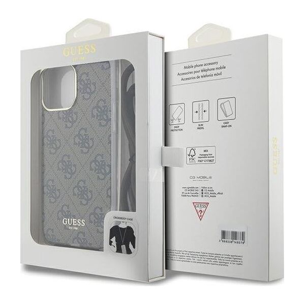 Guess Guess GUHCP15LHC4SEW iPhone 15 Pro 6.1" brązowy/brown hardcase Crossbody Cord 4G Print