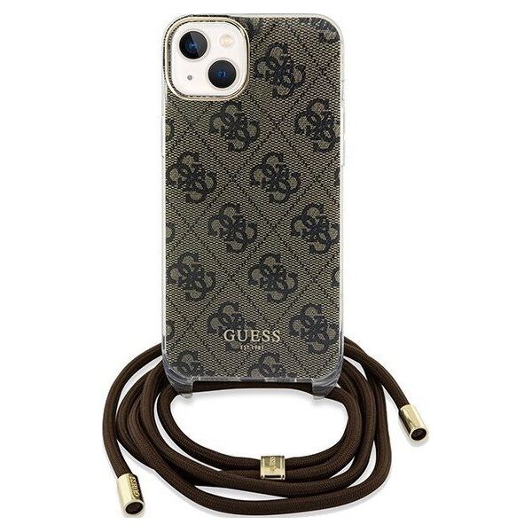 Guess Guess GUHCP15SHC4SEW iPhone 15 / 14 / 13 6.1" brązowy/brown hardcase Crossbody Cord 4G Print