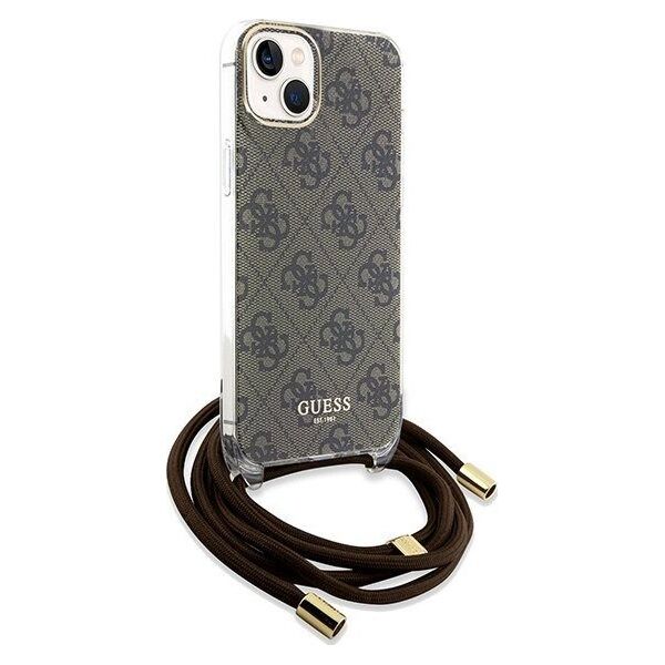 Guess Guess GUHCP15SHC4SEW iPhone 15 / 14 / 13 6.1" brązowy/brown hardcase Crossbody Cord 4G Print