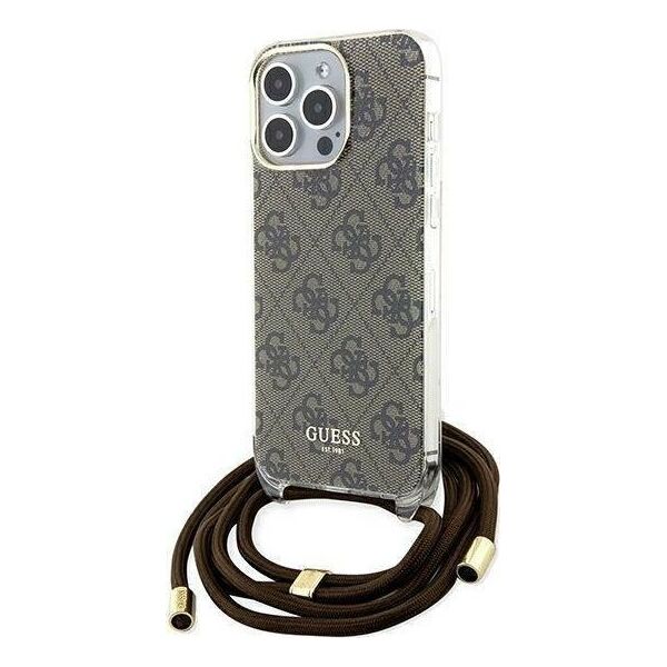 Guess Guess GUHCP15XHC4SEW iPhone 15 Pro Max 6.7" brązowy/brown hardcase Crossbody Cord 4G Print