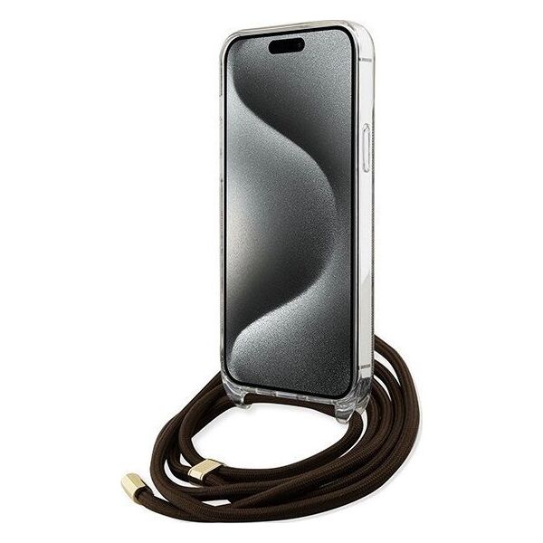 Guess Guess GUHCP15XHC4SEW iPhone 15 Pro Max 6.7" brązowy/brown hardcase Crossbody Cord 4G Print