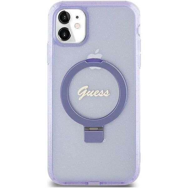 Guess Guess GUHMN61HRSGSU iPhone 11 / Xr 6.1" fioletowy/purple hardcase Ring Stand Script Glitter MagSafe