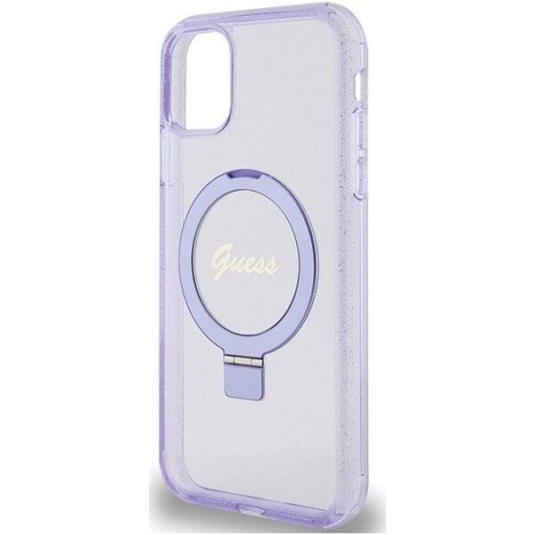 Guess Guess GUHMN61HRSGSU iPhone 11 / Xr 6.1" fioletowy/purple hardcase Ring Stand Script Glitter MagSafe