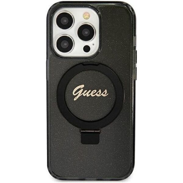 Guess Guess GUHMP12MHRSGSK iPhone 12/12 Pro 6.1" czarny/black hardcase Ring Stand Script Glitter MagSafe