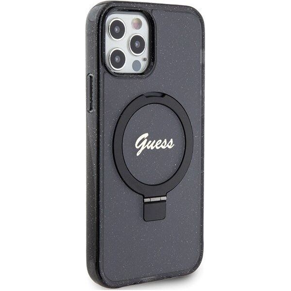 Guess Guess GUHMP12MHRSGSK iPhone 12/12 Pro 6.1" czarny/black hardcase Ring Stand Script Glitter MagSafe