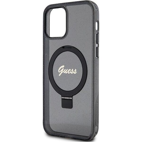 Guess Guess GUHMP12MHRSGSK iPhone 12/12 Pro 6.1" czarny/black hardcase Ring Stand Script Glitter MagSafe