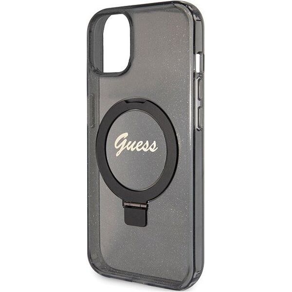 Guess Guess GUHMP14SHRSGSK iPhone 14 / 15 / 13 6.1" czarny/black hardcase Ring Stand Script Glitter MagSafe