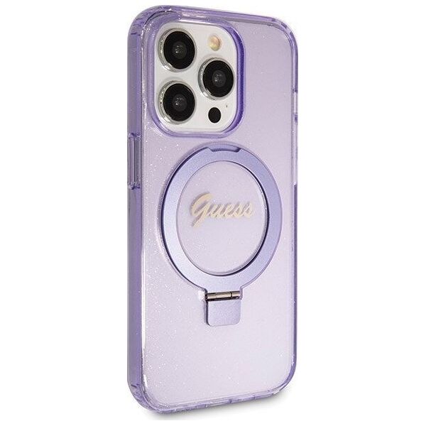 Guess Guess GUHMP13LHRSGSU iPhone 13 Pro / 13 6.1" fioletowy/purple hardcase Ring Stand Script Glitter MagSafe