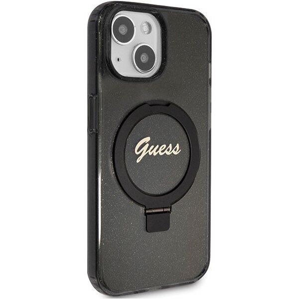 Guess Guess GUHMP13MHRSGSK iPhone 13 / 14 / 15 6.1" czarny/black hardcase Ring Stand Script Glitter MagSafe