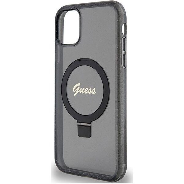 Guess Guess GUHMN61HRSGSK iPhone 11 / Xr 6.1" czarny/black hardcase Ring Stand Script Glitter MagSafe