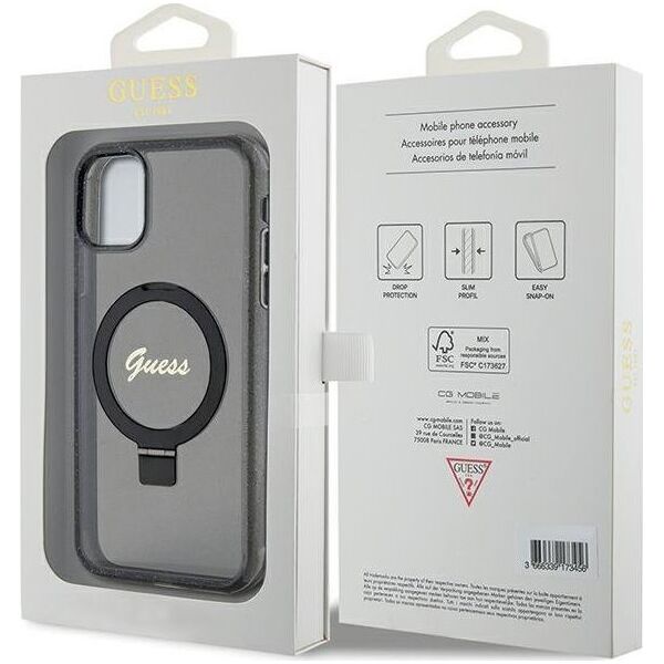 Guess Guess GUHMN61HRSGSK iPhone 11 / Xr 6.1" czarny/black hardcase Ring Stand Script Glitter MagSafe