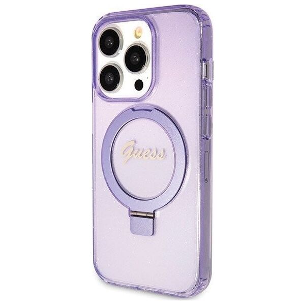 Guess Guess GUHMP14LHRSGSU iPhone 14 Pro 6.1" fioletowy/purple hardcase Ring Stand Script Glitter MagSafe