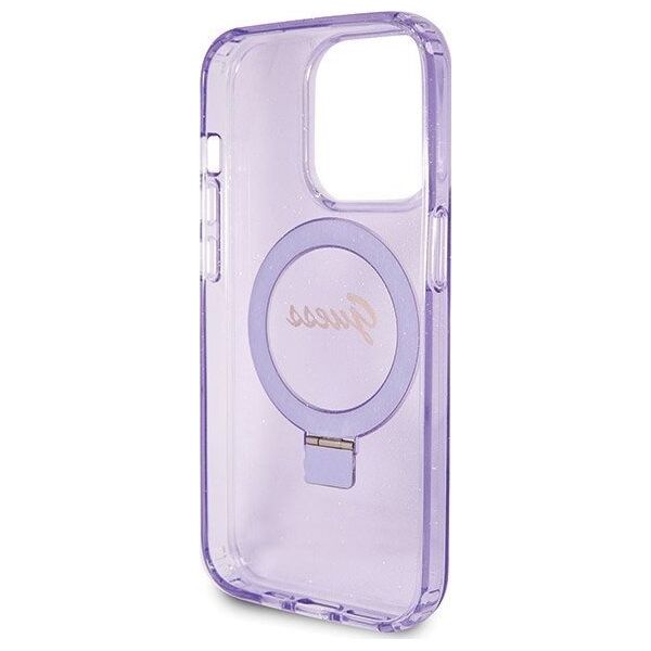 Guess Guess GUHMP14LHRSGSU iPhone 14 Pro 6.1" fioletowy/purple hardcase Ring Stand Script Glitter MagSafe