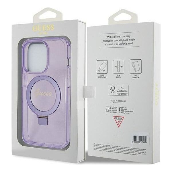 Guess Guess GUHMP14LHRSGSU iPhone 14 Pro 6.1" fioletowy/purple hardcase Ring Stand Script Glitter MagSafe