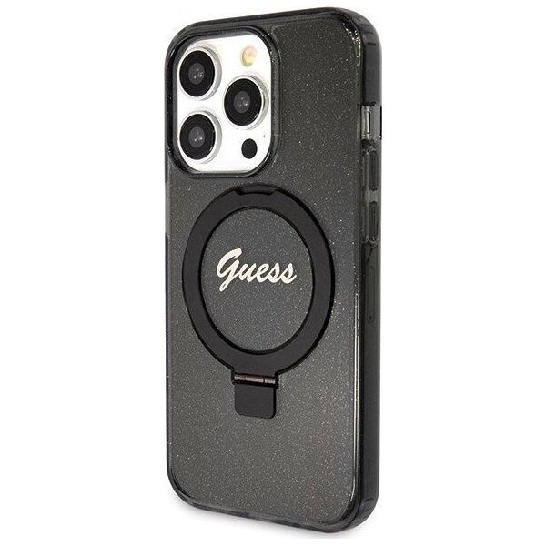 Guess Guess GUHMP13LHRSGSK iPhone 13 Pro / 13 6.1" czarny/black hardcase Ring Stand Script Glitter MagSafe
