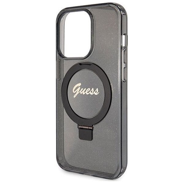 Guess Guess GUHMP14LHRSGSK iPhone 14 Pro 6.1" czarny/black hardcase Ring Stand Script Glitter MagSafe