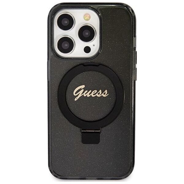 Guess Guess GUHMP13XHRSGSK iPhone 13 Pro Max 6.7" czarny/black hardcase Ring Stand Script Glitter MagSafe