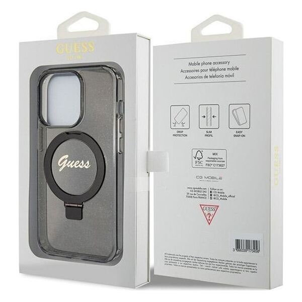 Guess Guess GUHMP13XHRSGSK iPhone 13 Pro Max 6.7" czarny/black hardcase Ring Stand Script Glitter MagSafe