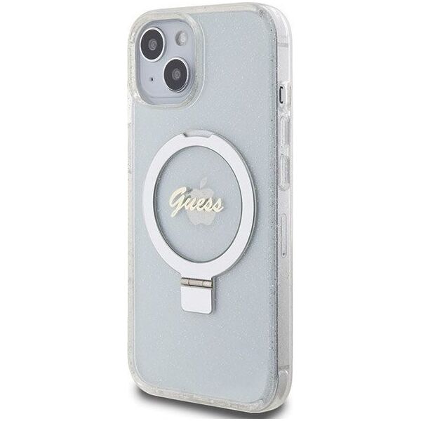 Guess Guess GUHMP15SHRSGSD iPhone 15 / 14 / 13 6.1" przezroczysty/transparent hardcase Ring Stand Script Glitter MagSafe