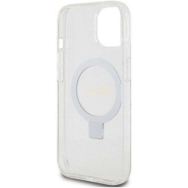 Guess Guess GUHMP15SHRSGSD iPhone 15 / 14 / 13 6.1" przezroczysty/transparent hardcase Ring Stand Script Glitter MagSafe