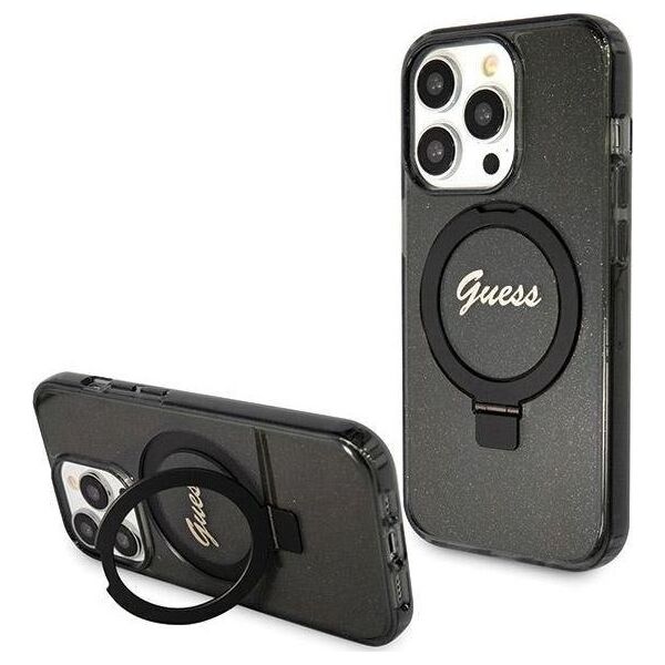 Guess Guess GUHMP14XHRSGSK iPhone 14 Pro Max 6.7" czarny/black hardcase Ring Stand Script Glitter MagSafe