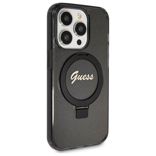 Guess Guess GUHMP14XHRSGSK iPhone 14 Pro Max 6.7" czarny/black hardcase Ring Stand Script Glitter MagSafe