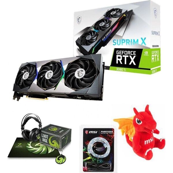 Karta graficzna MSI GeForce RTX 3080 Ti Suprim X 12GB GDDR6 + słuchaki + plecak + pluszowy smok + pasek RGB LED